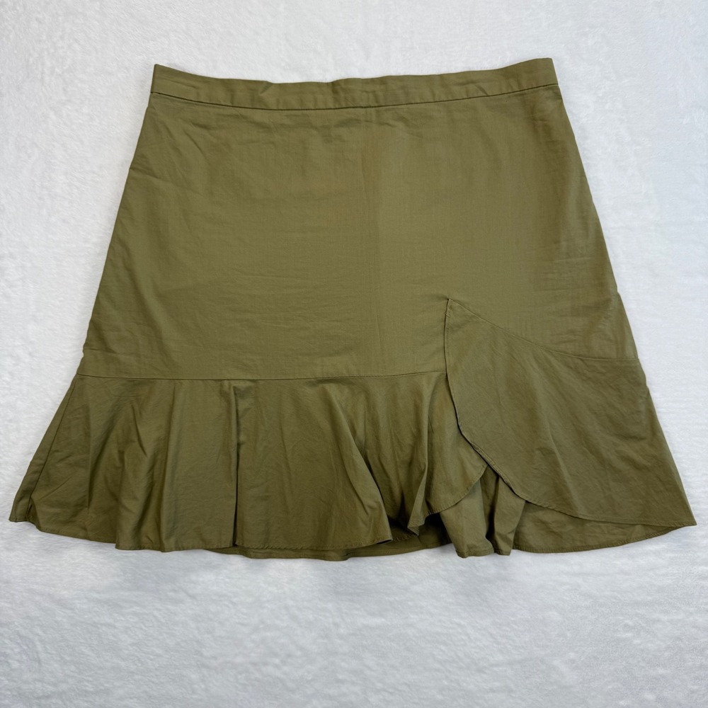 Madewell Ruffle Mini Skirt Olive Green Cotton Casual Flared Size 2